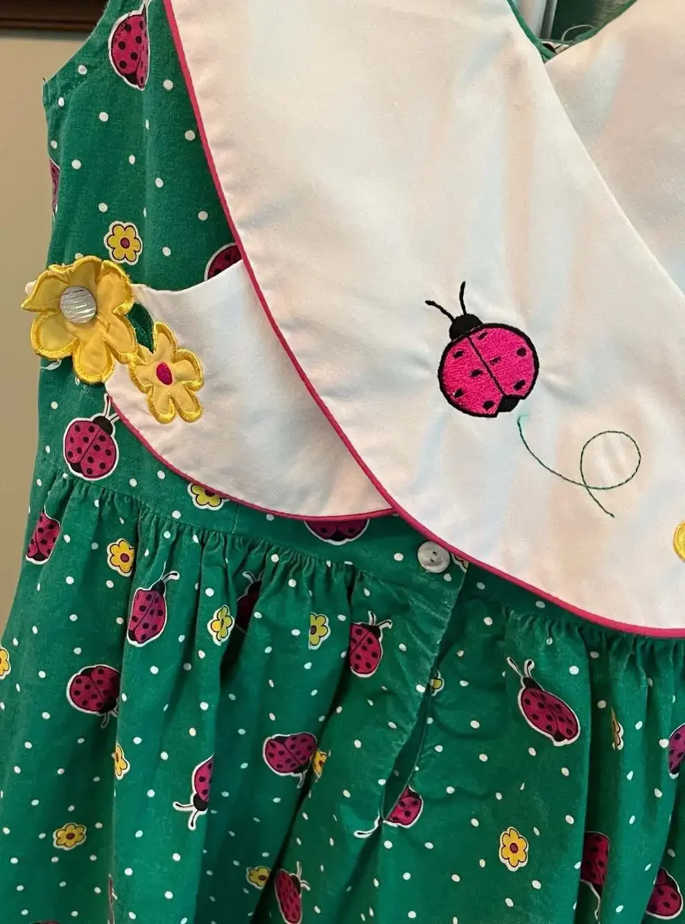 Vintage Style Green Ladybug Cotton Sundress Sz 12, Back to School